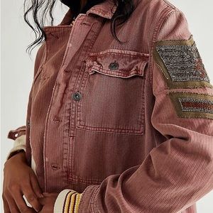 Free people distressed, embellished military/army shirt/jacket